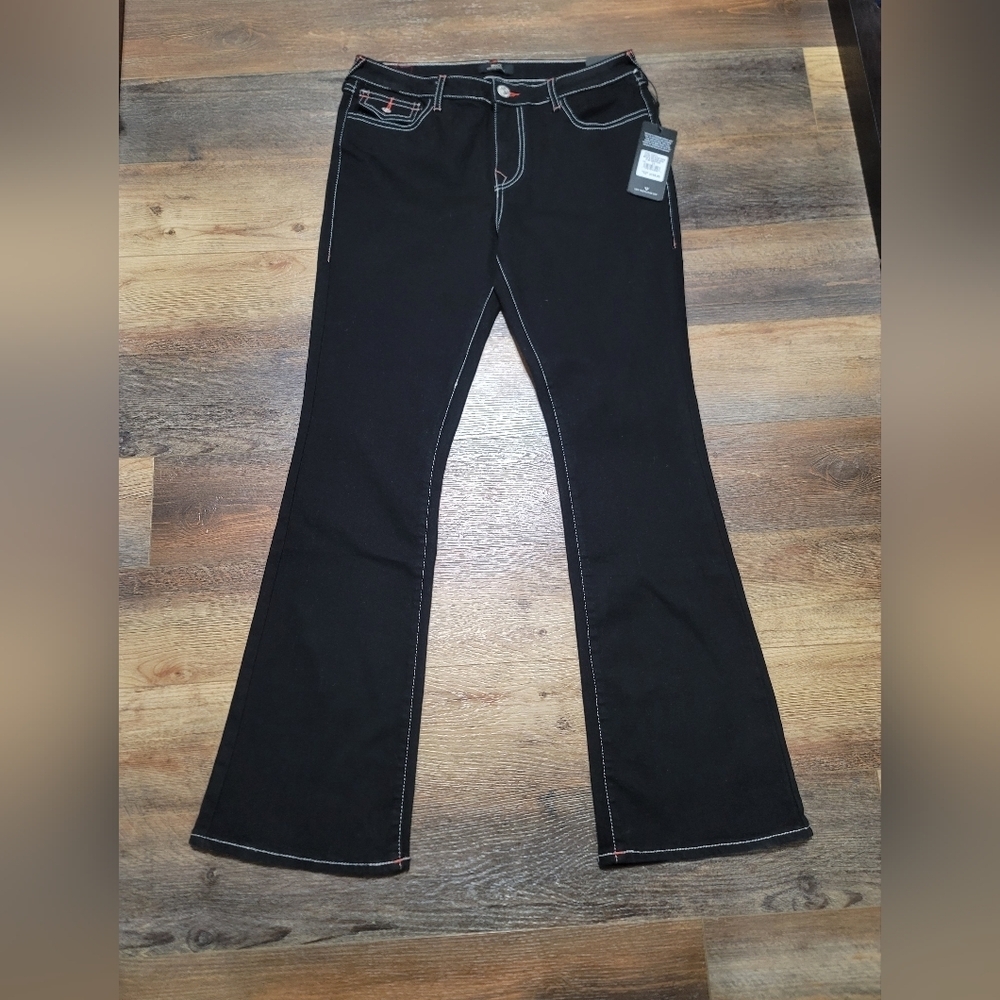 NWT True Religion Becca Mid Rise Bootcut Jeans Black Rinse Size 31 - Picture 1 of 8